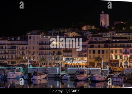 View of sea port in Cannes, France at night Stock Photo