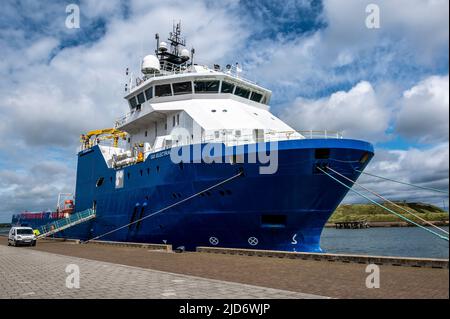 A Well Stimulation Vessel moored at Blyth Quayside, Northumberland, UK Stock Photo