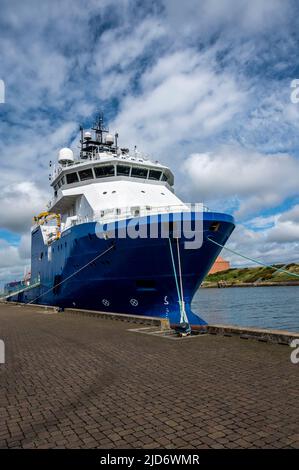 A Well Stimulation Vessel moored at Blyth Quayside, Northumberland, UK Stock Photo