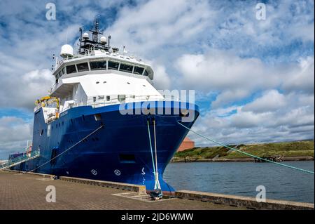 A Well Stimulation Vessel moored at Blyth Quayside, Northumberland, UK Stock Photo