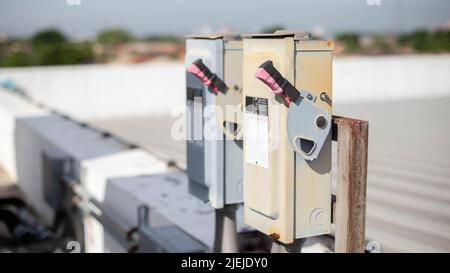 electrical safety switch box on isolate background.main electrical switching control. Stock Photo