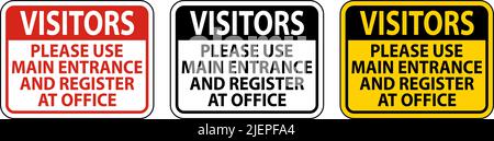 Visitors Use Main Entrance Sign On White Background Stock Vector