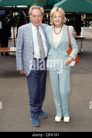 Andrew Lloyd Webber (left) and wife Madeleine Gurdon during day five of the 2022 Wimbledon Championships at the All England Lawn Tennis and Croquet Club, Wimbledon. Picture date: Friday July 1, 2022. Stock Photo