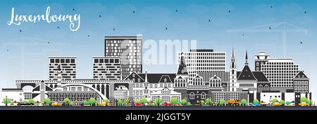 Luxembourg City Skyline with Color Buildings and Blue Sky. Vector Illustration. Luxembourg Cityscape with Landmarks. Stock Vector