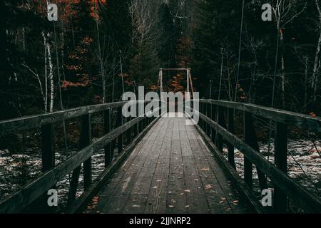 A wooden bridge in the Lincoln woods, New Hampshire, State Park, Kancamagus Highway Stock Photo