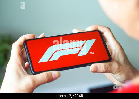 Brazil. 29th July, 2022. In this photo illustration, the Formula One logo is displayed on a smartphone screen. (Photo by Rafael Henrique/SOPA Images/Sipa USA) Credit: Sipa USA/Alamy Live News Stock Photo