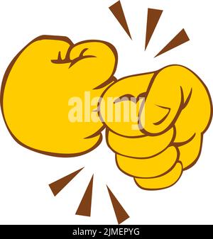 Greeting of two clenched fists of hands.  Cartoon icon in comic style. Vector on transparent background Stock Vector