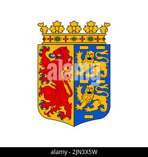 Netherlands coat of arms, Holland province heraldic emblem, vector Dutch heraldry. Netherlands province North Holland coat of arms and official heraldry symbol with lions on shield and crown crest Stock Vector