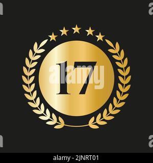 17th Years Anniversary Celebration Icon Vector Logo Design Template With Golden Concept Stock Vector