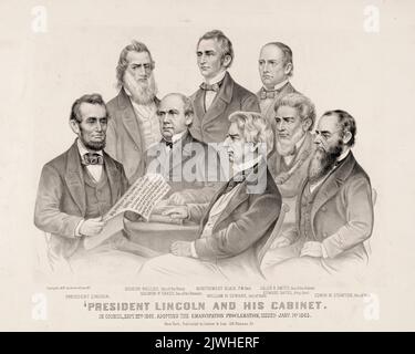 President Lincoln and his cabinet- in council, Sept. 22nd 1862. adopting the Emancipation Proclamation, issued January 1st 1863 Stock Photo