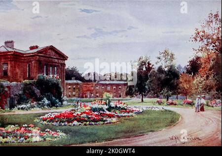 Downing College from the Entrance in Regent Street Cambridge These buildings are in the classical style and are all nineteenth-century work Painted by William Matthison, 1853-1926 in 1907 Stock Photo