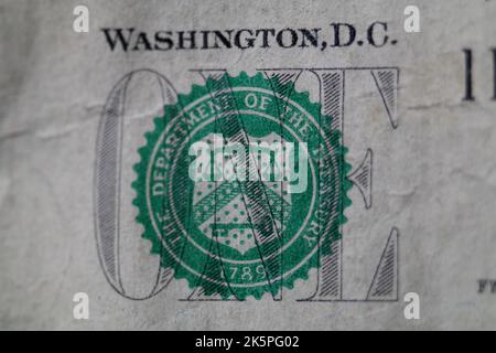 Close-up Detail From United States One Dollar Bill Showing The Department Of The Treasury Seal  Stock Photo