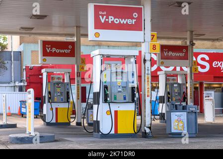 Fuel pumps at a Shell service station in Sydney, Australia Stock Photo