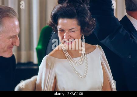 John D. Rockefeller III, chairman of the board of Lincoln Center, Lady Bird Johnson, U.S. First Lady, opening night of New Metropolitan Opera House, Lincoln Center, New York City, New York, USA, Toni Frissell Collection, September 16, 1966 Stock Photo