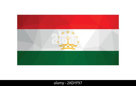 Vector illustration. Official symbol of Tajikistan. National flag with red, green, white stripes. Creative design in low poly style with triangular sh Stock Vector