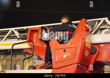 A Coruna, Spain Autoladder used by firefighters designed to fight fire. Transportation of the necessary equipment to act in an emergency. July 3, 2022 Stock Photo