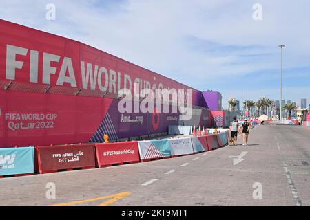 Impressions from Doha/Qatar on November 29th, 2022. FIFA Fanfest, Corniche West Bay.No fans, football fans. Soccer World Cup 2022 in Qatar from 20.11. - 18.12.2022 ? Stock Photo