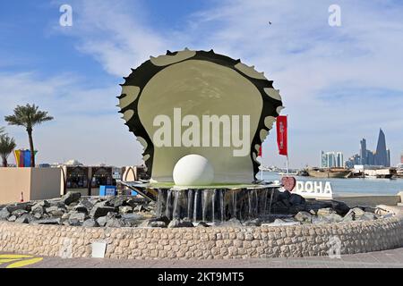 Impressions from Doha/Qatar on November 29th, 2022. FIFA Fanfest, Corniche West Bay.The Corniche. Shell Dhow Harbour. Soccer World Cup 2022 in Qatar from 20.11. - 18.12.2022 ? Stock Photo