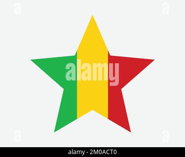 Mali Star Flag. Malian Star Shape Flag. Republic of Mali Country National Banner Icon Symbol Vector Flat Artwork Graphic Illustration Stock Vector