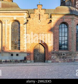 Entrance of Wachtmeisterska chapel, Porch, Western and Eastern Lewenhauptska chapels at Riddarholmen Church, located in the island of Riddarholmshamnen, old city, Stockholm, Sweden Stock Photo