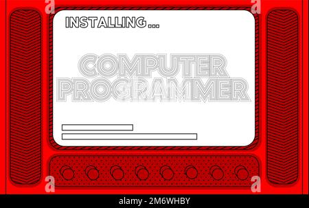 Cartoon Computer With the word Computer Programmer. Message of a screen displaying an installation window. Stock Vector