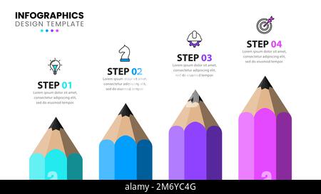 Infographic template with icons and 4 options or steps. Pencil. Can be used for workflow layout, diagram, banner, webdesign. Vector illustration Stock Vector