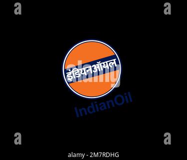 Indian Oil Corporation, rotated logo, black background Stock Photo