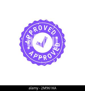 Approved blue grunge circle rubber seal stamp. Flat vector illustration isolated on white background. Stock Vector