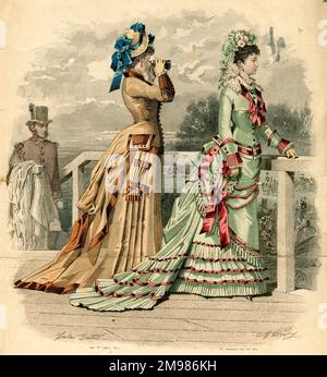 Costume plate, two women out walking, with a male servant in attendance. Stock Photo