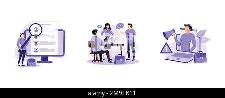 Job proposal. Virtual job fair, internship, job alert, online hiring, human resources service, professional growth. set flat vector modern illustratio Stock Vector