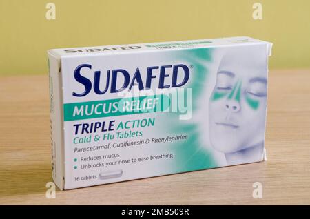 Sudafed Mucus Relief Cold and Flu Tablets Stock Photo