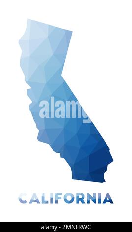 Low poly map of California. Geometric illustration of the us state. California polygonal map. Technology, internet, network concept. Vector illustrati Stock Vector