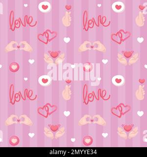 Colorful repetitive pattern background of love and relationship, Valentine's day related heart shaped hand gestures, made of simple vector cartoon. Stock Vector