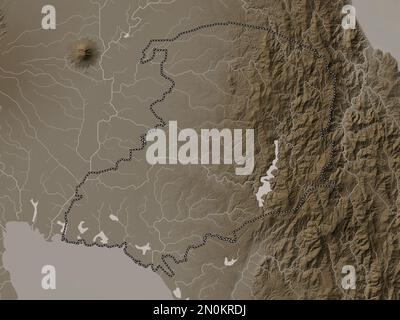 Bulacan, province of Philippines. Elevation map colored in sepia tones with lakes and rivers Stock Photo