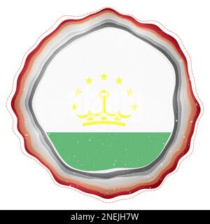 Tajikistan flag in frame. Badge of the country. Layered circular sign around Tajikistan flag. Stylish vector illustration. Stock Vector