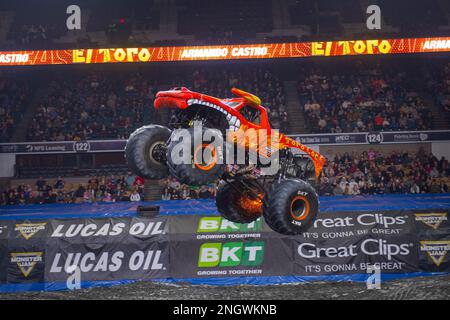 El Toro Loco in Monster Jam competition in DCU Center in Worcester, Massachusetts MA, USA. Stock Photo