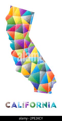 California - colorful low poly us state shape. Multicolor geometric triangles. Modern trendy design. Vector illustration. Stock Vector