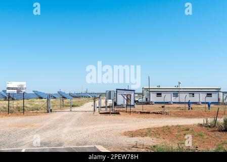 Douglas, South Africa - Mar 1, 2023: Entrance to Greefspan Solar Power Station between Douglas and Prieska in the Northern Cape Province Stock Photo