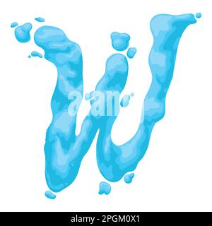 Isolated W letter with watery effect and drops. Design in cartoon style. Stock Vector