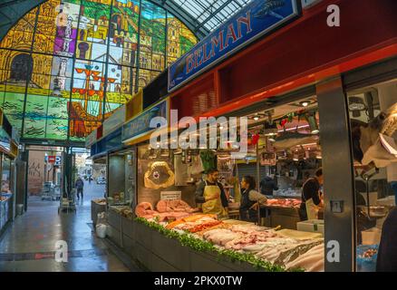 Fresh fish inside 'Mercado Central de Atarazanas', old town of Malaga, Andalusia, Costa del Sol, Spain, Europe Stock Photo