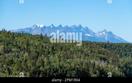 Seven Sisters Peaks in the Bulkley Ranges, British Columbia, Canada. Stock Photo