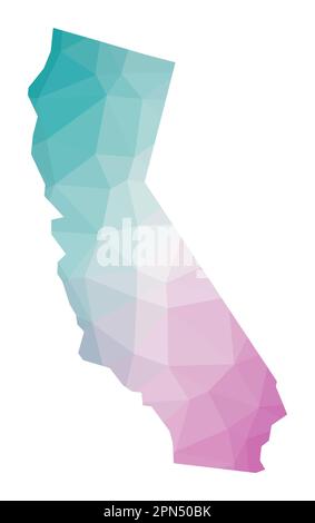 Polygonal map of California. Geometric illustration of the us state in emerald amethyst colors. California map in low poly style. Technology, internet Stock Vector