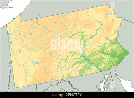 High detailed Pennsylvania physical map. Stock Vector