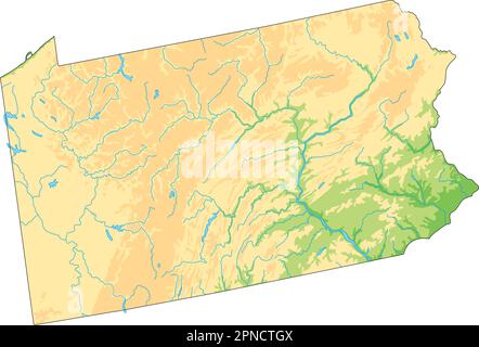 High detailed Pennsylvania physical map. Stock Vector