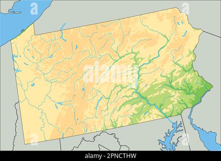 High detailed Pennsylvania physical map. Stock Vector