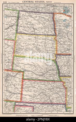 USA PLAINS STATES. North & South Dakota Nebraska Kansas. BARTHOLOMEW 1952 map Stock Photo