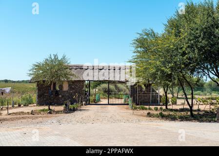 Douglas, South Africa - Mar 1, 2023: Access gate at Samevloeiing near Douglas where the Orange and Vaal Rivers join Stock Photo