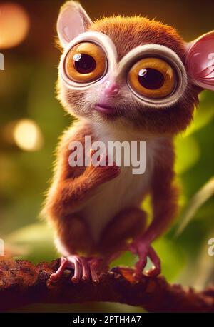 Cute adorable slow loris monkey. Animation style character, anime ...