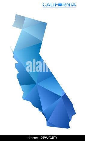 Vector polygonal California map. Vibrant geometric us state in low poly style. Awesome illustration for your infographics. Technology, internet, netwo Stock Vector