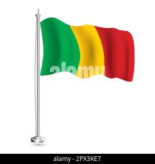 Mali Flag. Isolated Realistic Wave Flag of Mali Country on Flagpole. Vector Illustration. Stock Vector